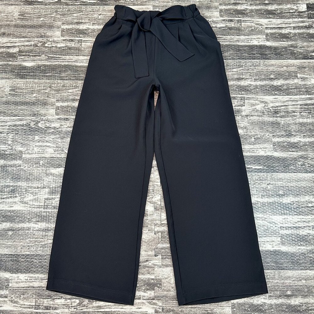 Lululemon Noir Black Wide Leg High Tie Waist Pants sz 4 Inseam 27in Travel Woven